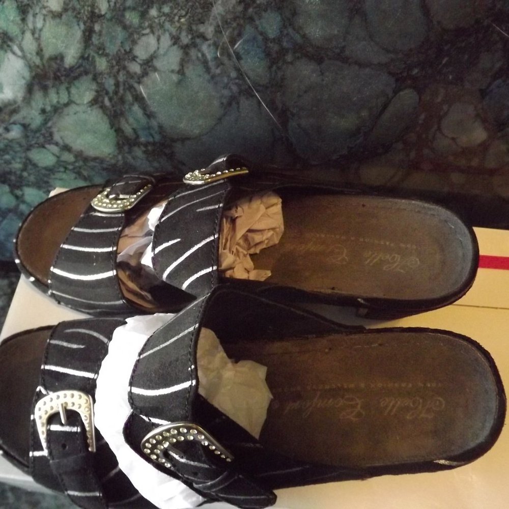 HELLE COMFORT BLACK & SILVER HEELS C14143 NEW